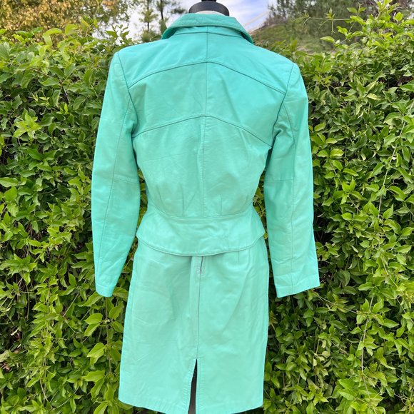 80's Mint Green Leather Jacket & Skirt - Size 10 & 4- Wilsons Suede & Leather - Picture 2 of 14
